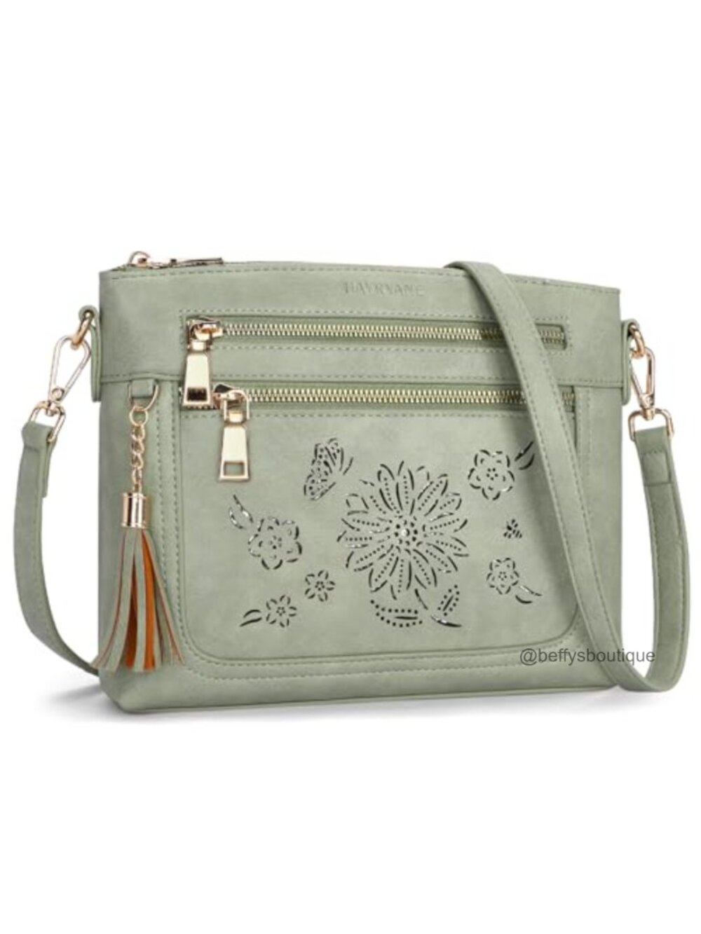 Small Crossbody Bag Vegan Leather Multi Pocket Tassel Shoulder Purse